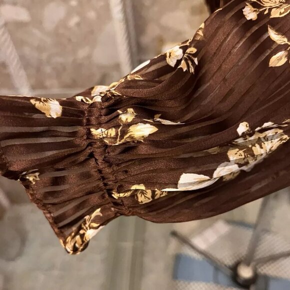 Anthropologie Calligraphie Top. Sz XL. Brown. Ruffled. Blouson. Ruched. B15 - Picture 4 of 7